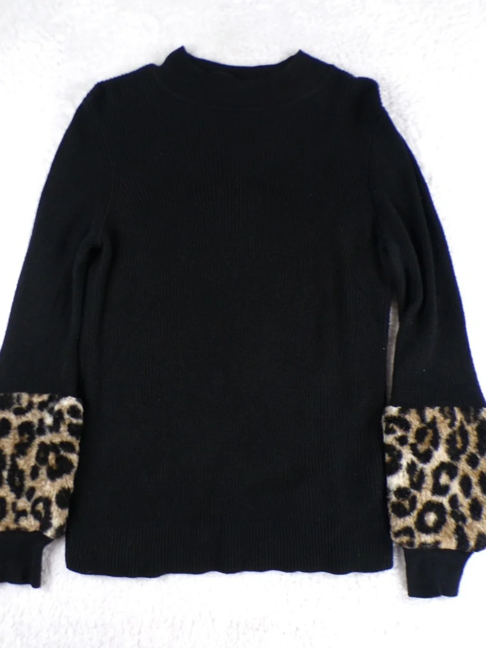 Michael Kors Leopard Cuff faux-fur women's sweater Size S Black